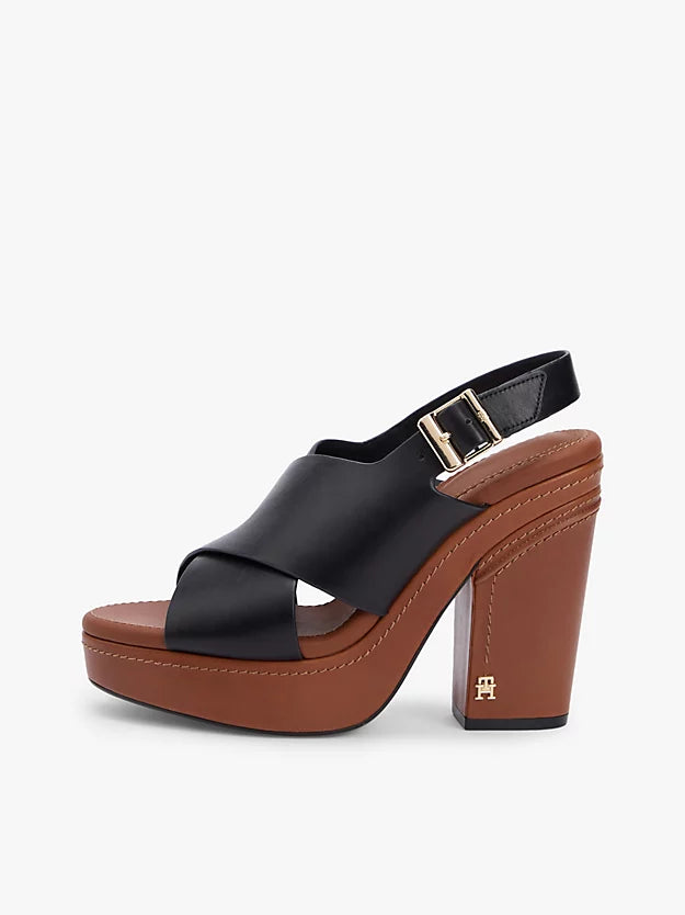 Leather Crossover Strap Block Heel Sandals