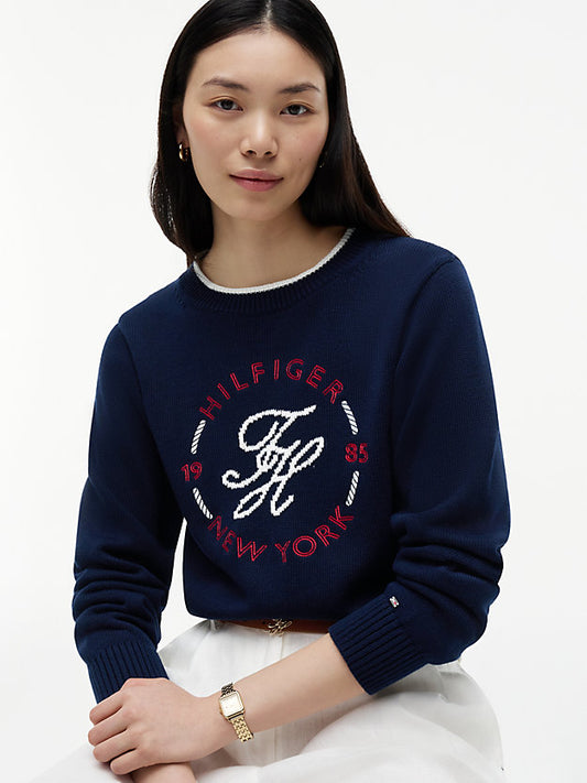 Logo Embroidery Relaxed Crew Neck Jumper