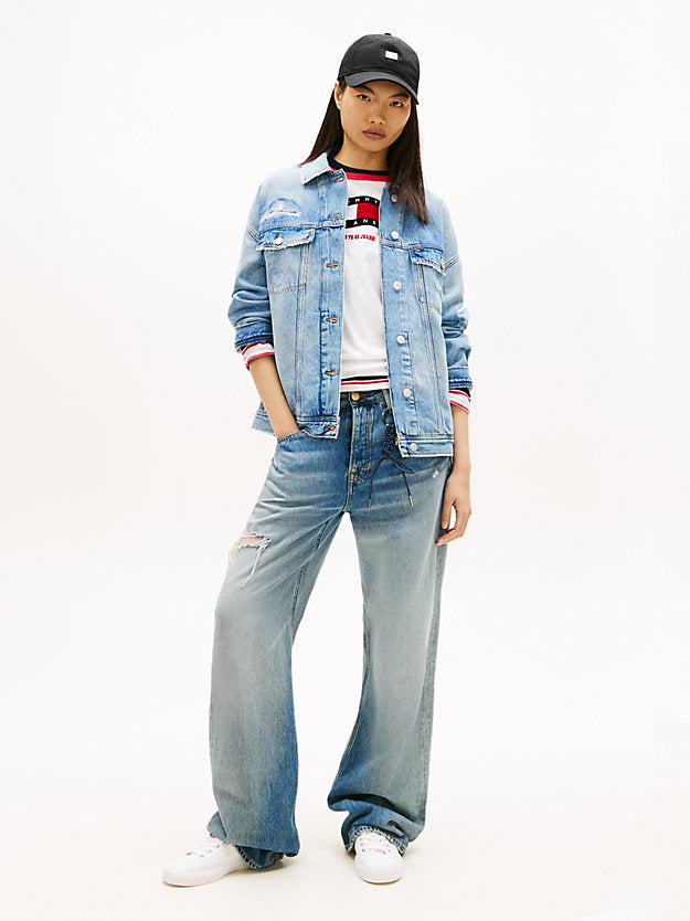 Distressed Oversized Denim Trucker Jacket