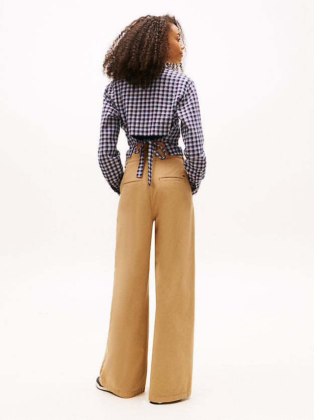 Regular Fit Tie Back Check Seersucker Shirt