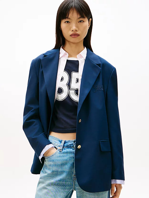 Boyfriend Fit Gold-Tone Button Blazer