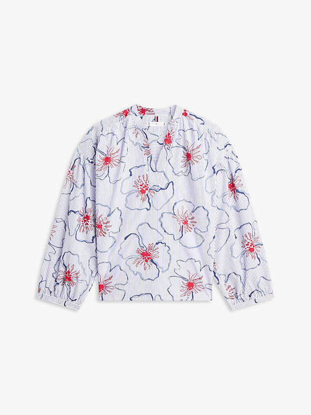 Relaxed Fit Poplin V-Neck Blouse