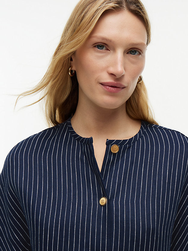 Relaxed Gold-Tone Button Pinstripe Blouse