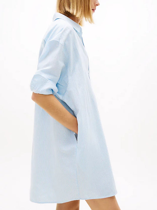 Oversized Linen Blend Mini Shirt Dress