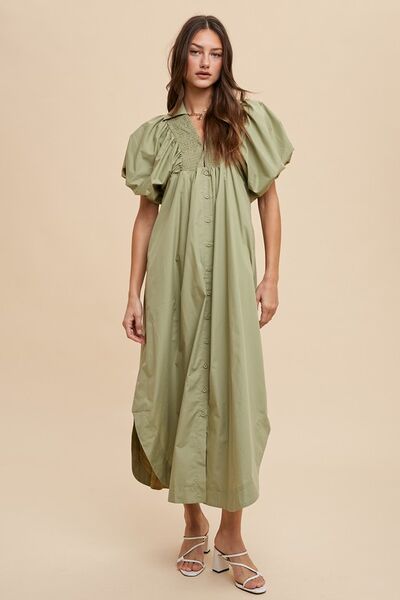 Robe midi Annie Wear à manches bouffantes smockées
