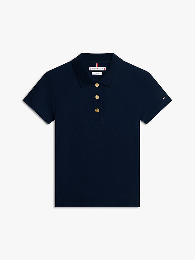 Slim Fit Gold-Tone Button Polo Shirt