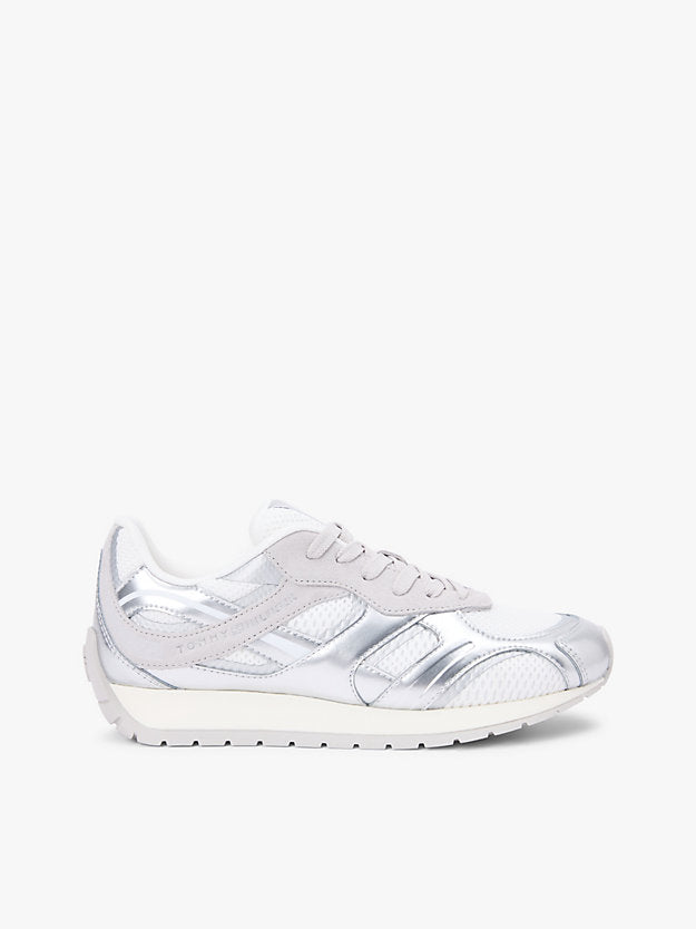 Mixed Texture Metallic Trainers WiLeather