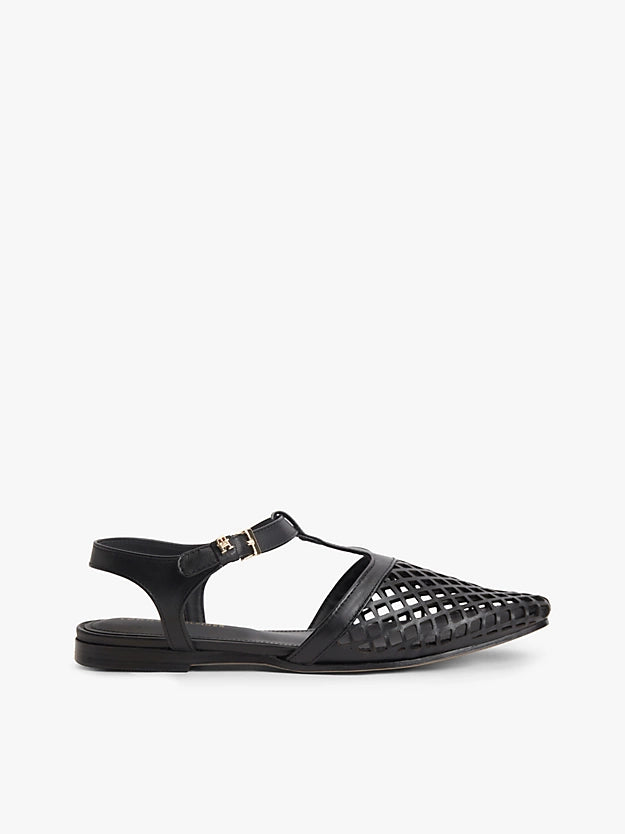 Cutout Leather T-Bar Buckle Sandals