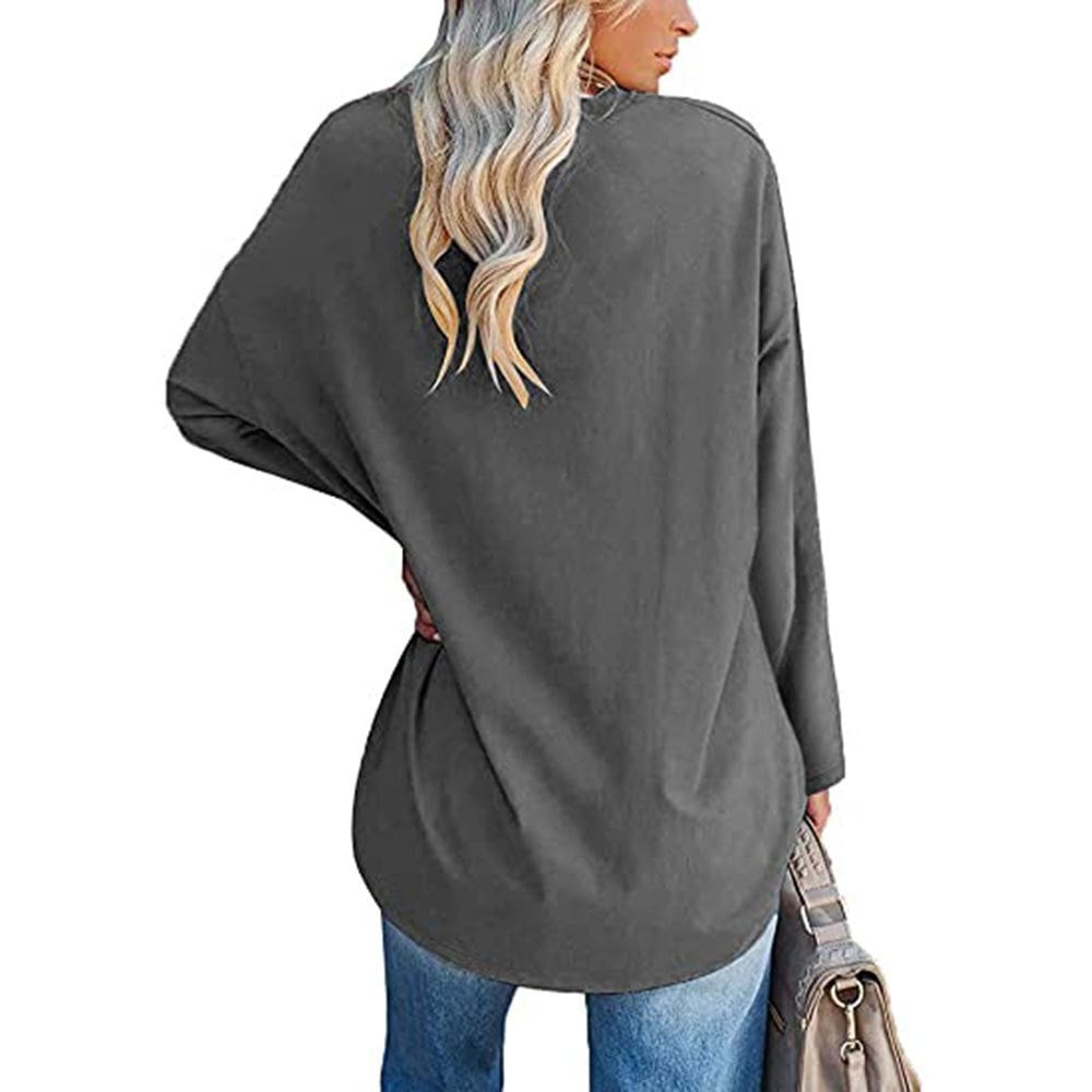 Damen weites Langarm-Mode-V-Ausschnitt-Oberteil (3 kaufen, kostenloser Versand)
