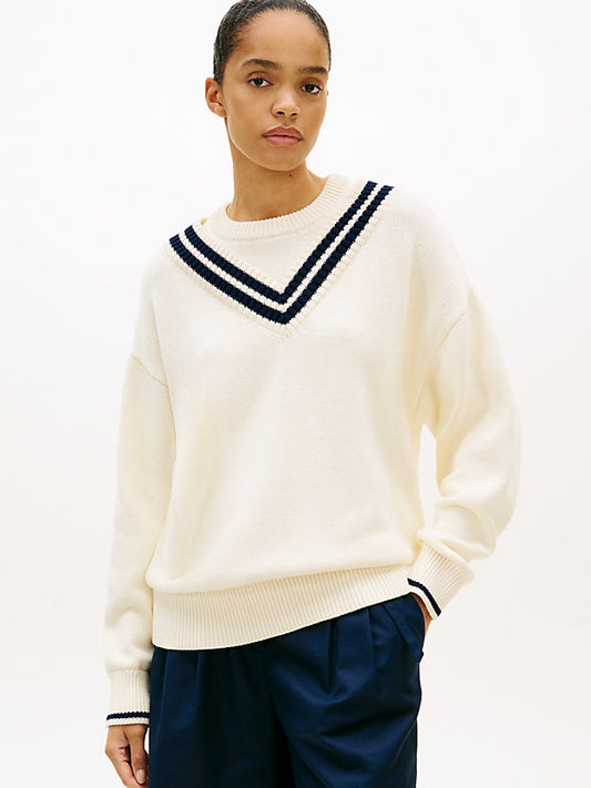 Double Layered Crew Neck Relaxed Cricket Jumper