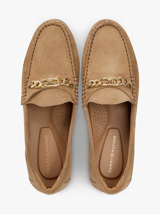 Suede Chain Penny Loafers