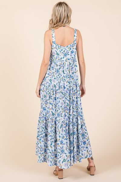 Robe longue empire sans manches étagée à imprimé floral Mittoshop