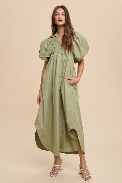 Robe midi Annie Wear à manches bouffantes smockées
