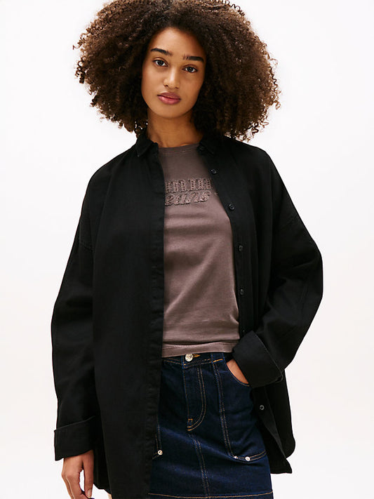 Relaxed Fit Shirttail Hem Denim Shirt