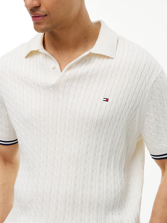 Cable Knit Short Sleeve Polo Jumper