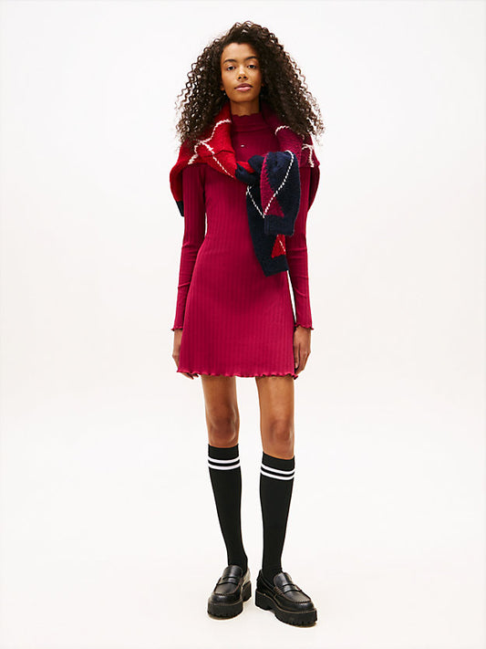 Ruffle Trim Ribbed Slim Mini Dress