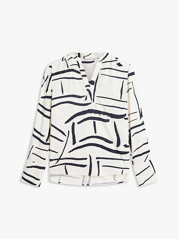 Relaxed Fit Gold-Tone Button V-Neck Blouse