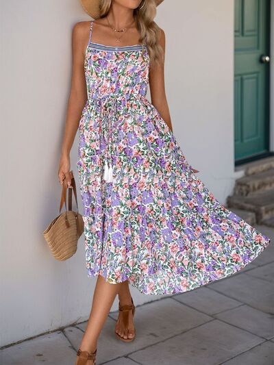 Robe mi-longue sans manches étagée à imprimé bouton Perfee Decor