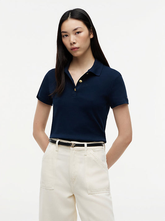 Slim Fit Gold-Tone Button Polo Shirt