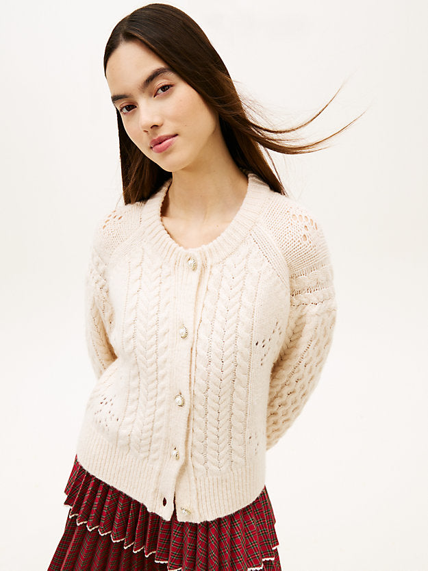 Girl Wool Blend Cable Knit Relaxed Cardigan