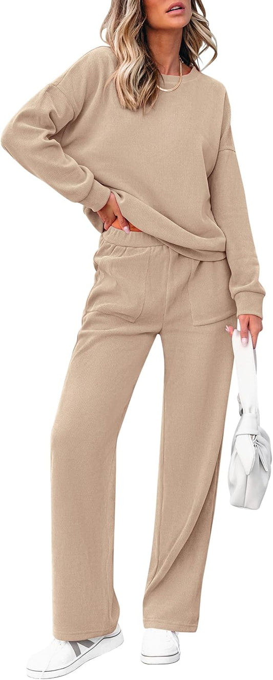 Damen Baumwoll-Zweiteiler Oversized Half-Zip Sweatshirt mit weiter Hose Lässiger Anzug