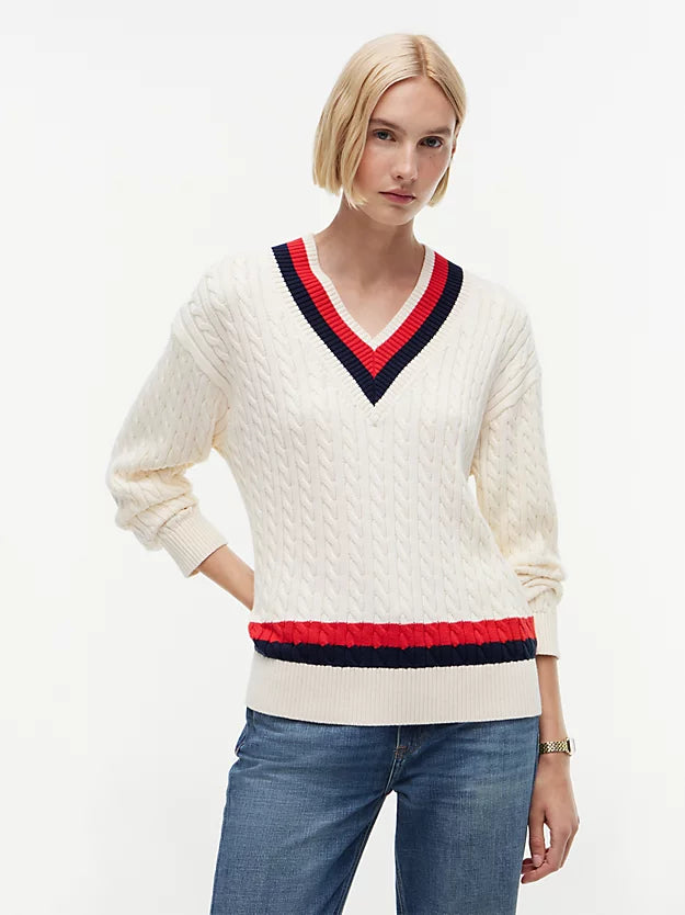 Cable Knit Relaxed V-Neck Jumper