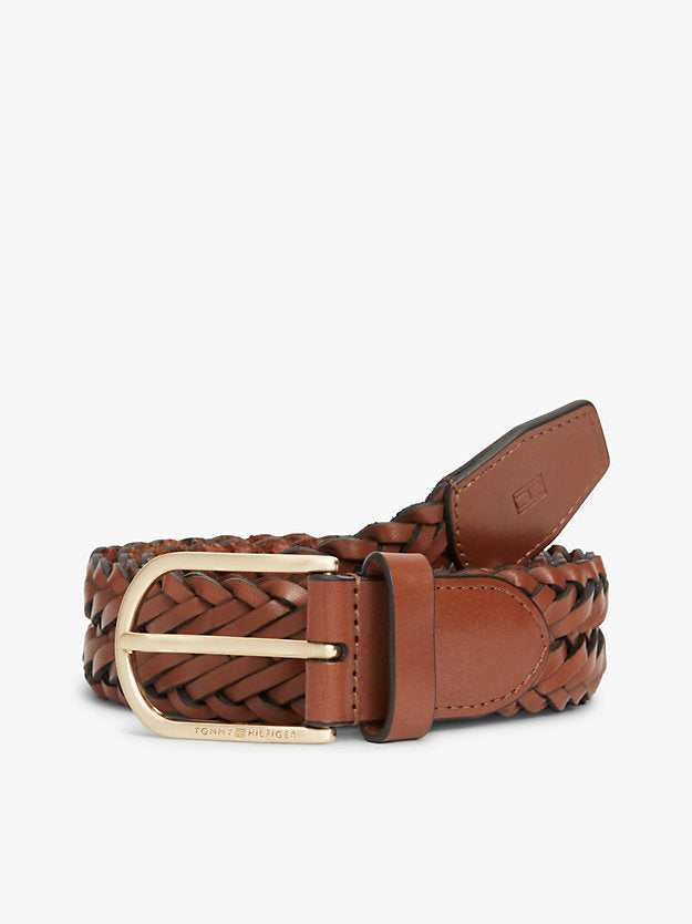 Rounded Buckle Casual Woven Leather Belt
