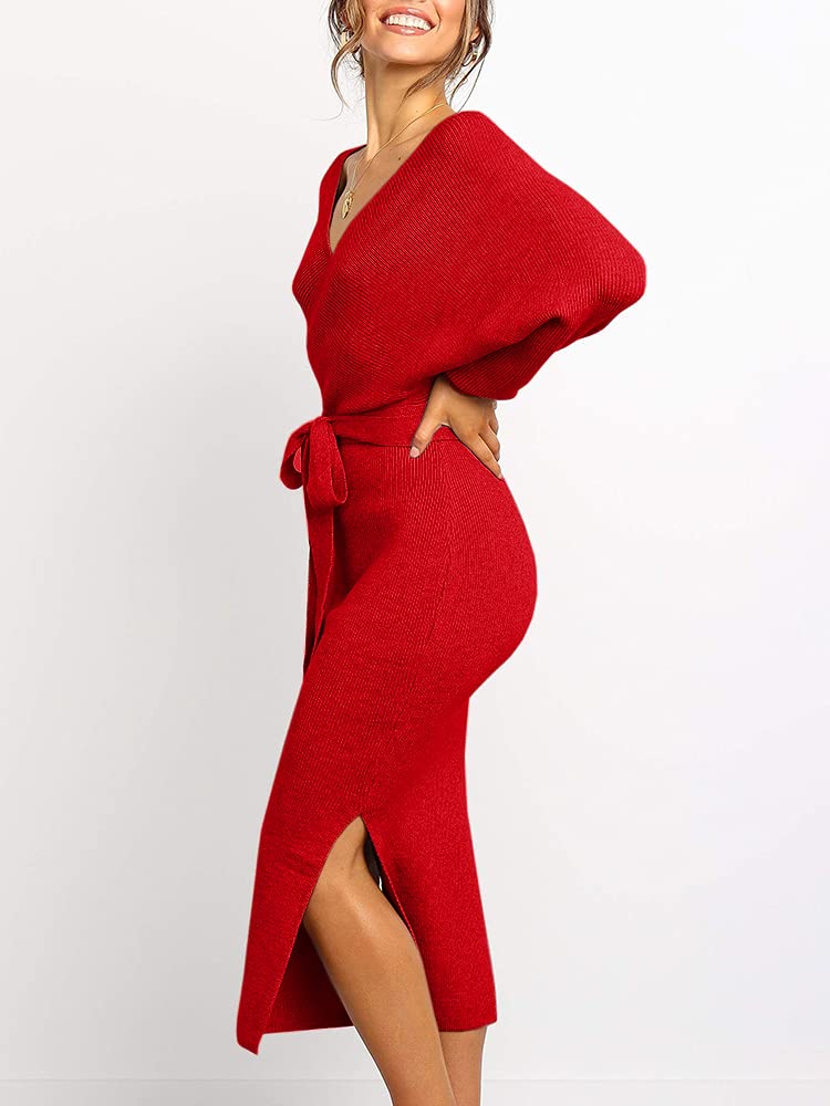 Robes pull fendues à col en V croisé pour femmes (achetez-en 2, livraison gratuite)