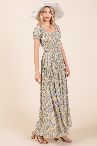 Robe longue bouffante froncée à imprimé floral Mittoshop