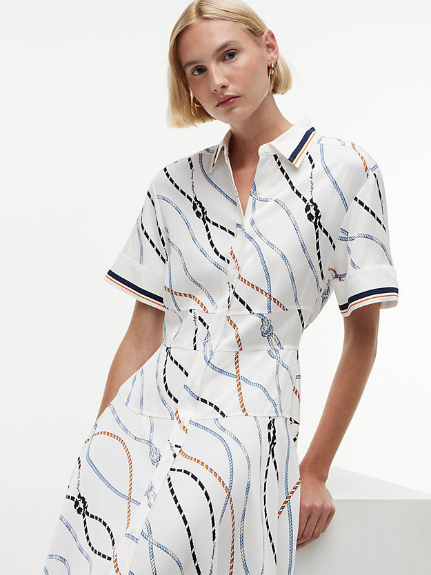 Rope Print Twill Midi Shirt Dress