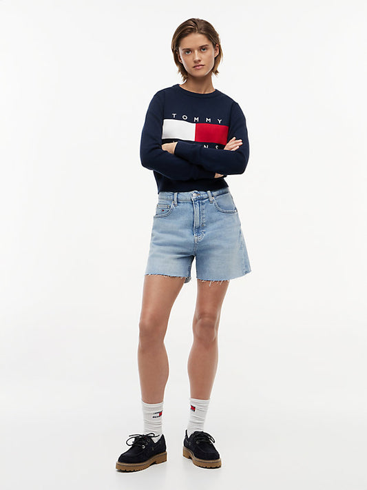 Mom Whiskered Denim Shorts