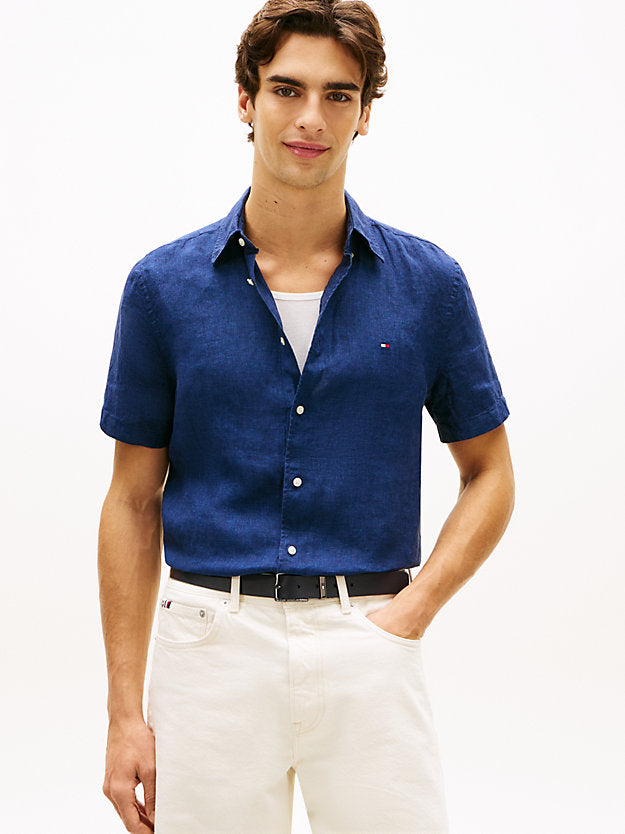 Regular Fit Washed Linen Short Sleeve Shirt
