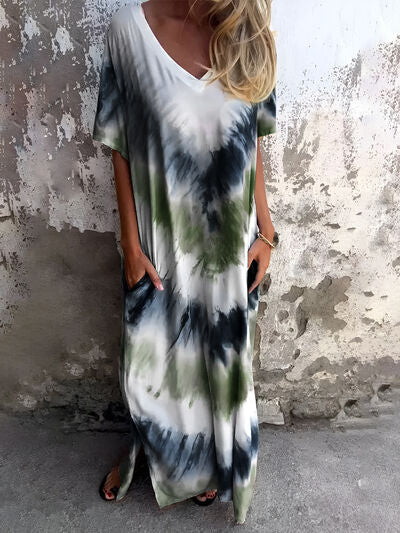 Robe courte à poches et manches courtes, tie-dye, taille standard