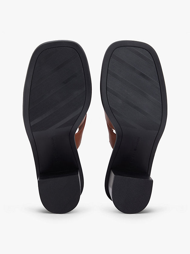 Leather Crest Block Heel Sandals