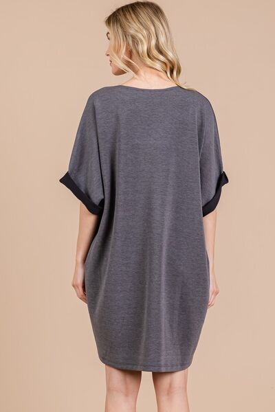 Ces Femme V-Ausschnitt Halbarmkleid