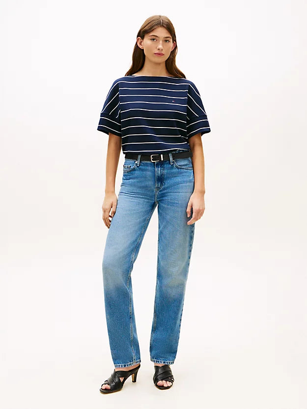 Boat Neck Grown-On Sleeve T-Shirt