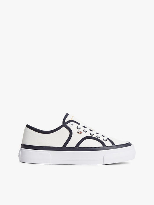 Contrast Piping Canvas Platform Trainers