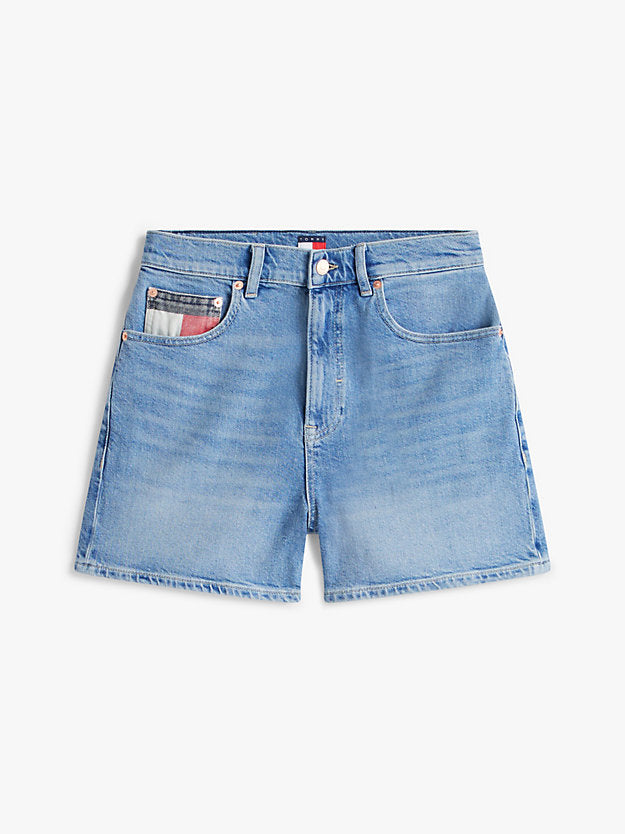 Colour-Blocked Coin Pocket Mom Denim Shorts