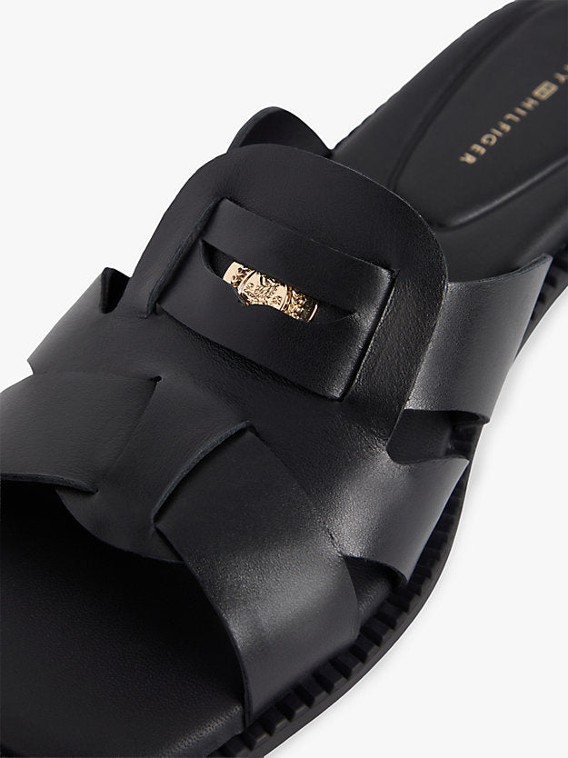 Leather Crest Square Toe Sandals