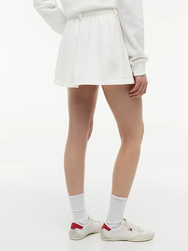 Textured Twill Pleated Flared Mini Skirt