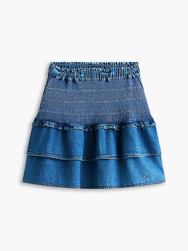 Chambray Slim Tiered Mini Skirt
