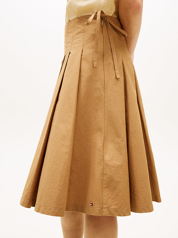 Washed Pleated Midi Skirt