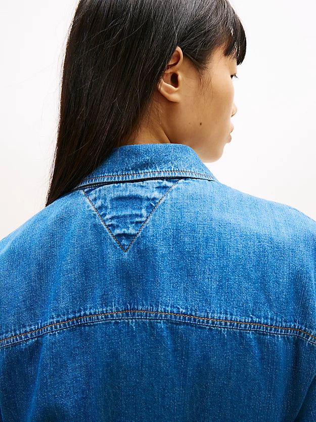 Chambray Belted Mini Shirt Dress
