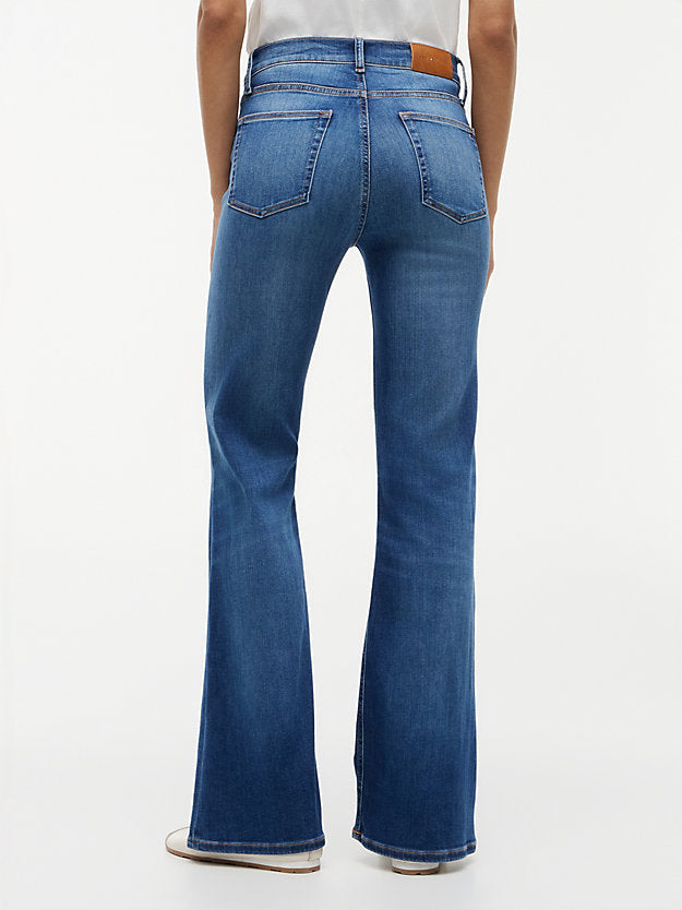 Whiskered Mid Rise Flared Jeans