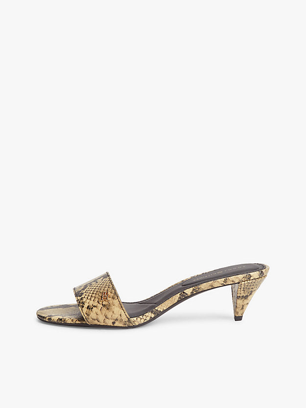 Snake Print Leather Heeled Mules