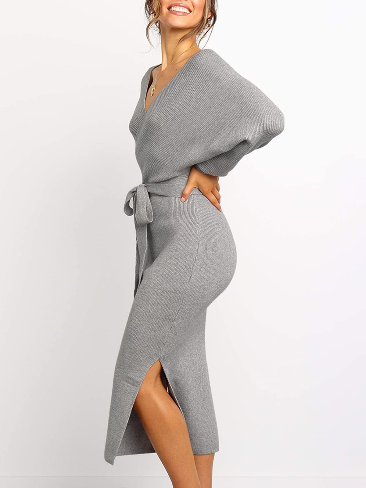 Robes pull fendues à col en V croisé pour femmes (achetez-en 2, livraison gratuite)