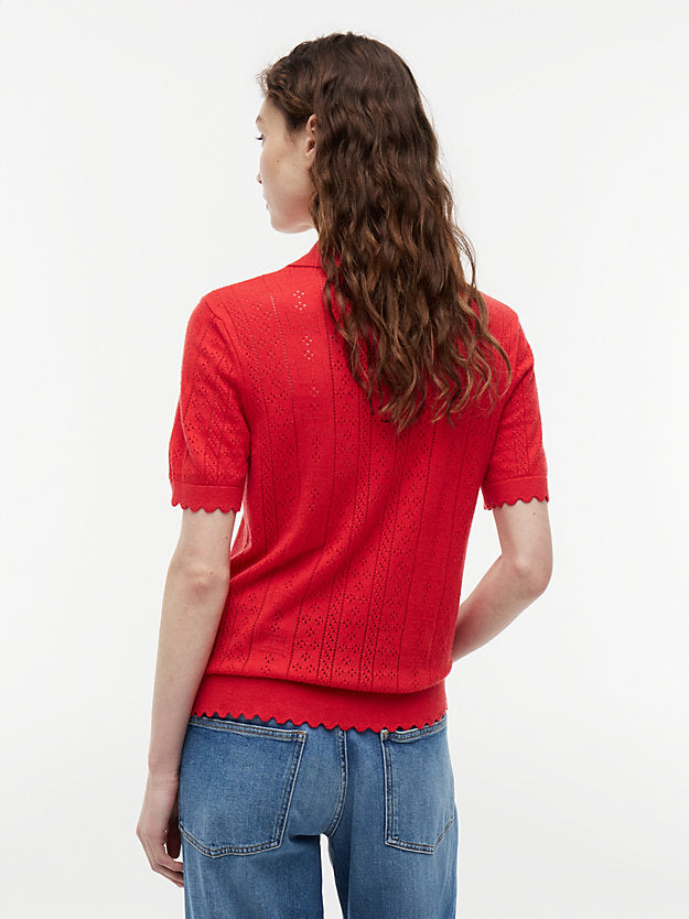 Pointelle Flag Short Sleeve Polo Jumper