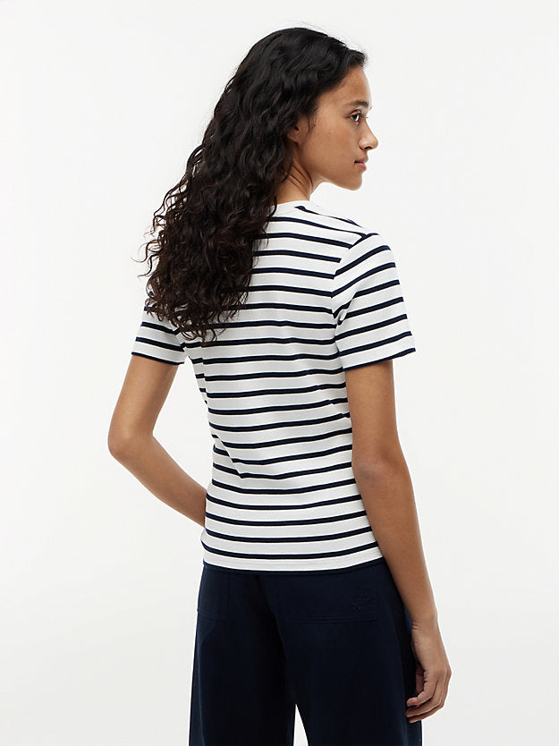 Flag Embroidery Slim V-Neck T-Shirt