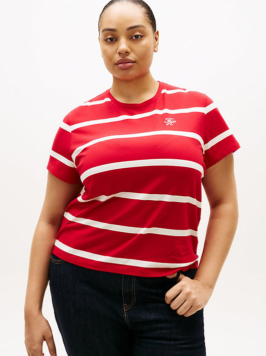 Curve Logo Embroidery Jersey Crew Neck T-Shirt
