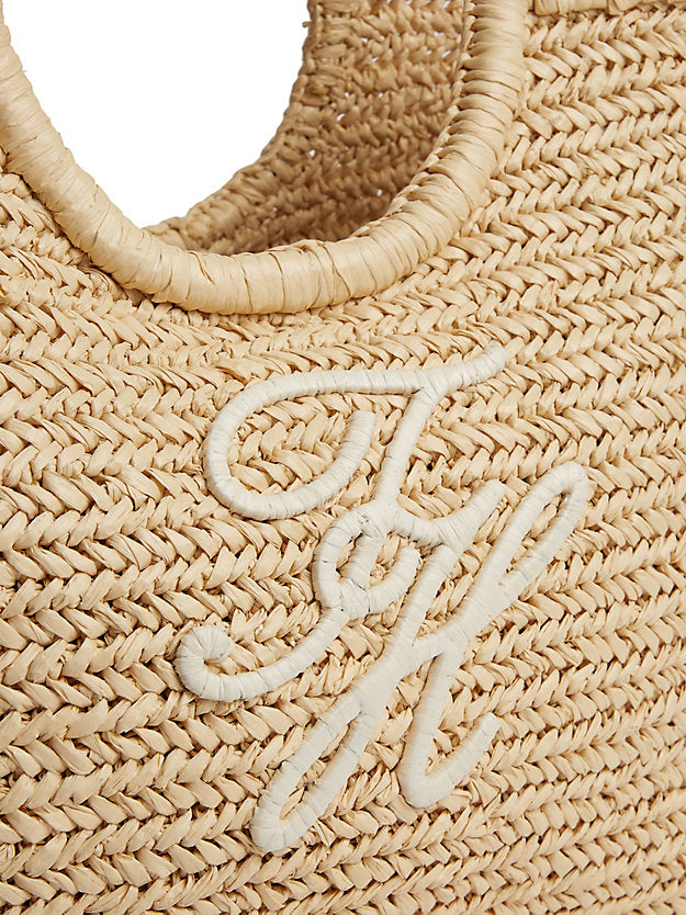 Raffia Textured Logo Tote Bag